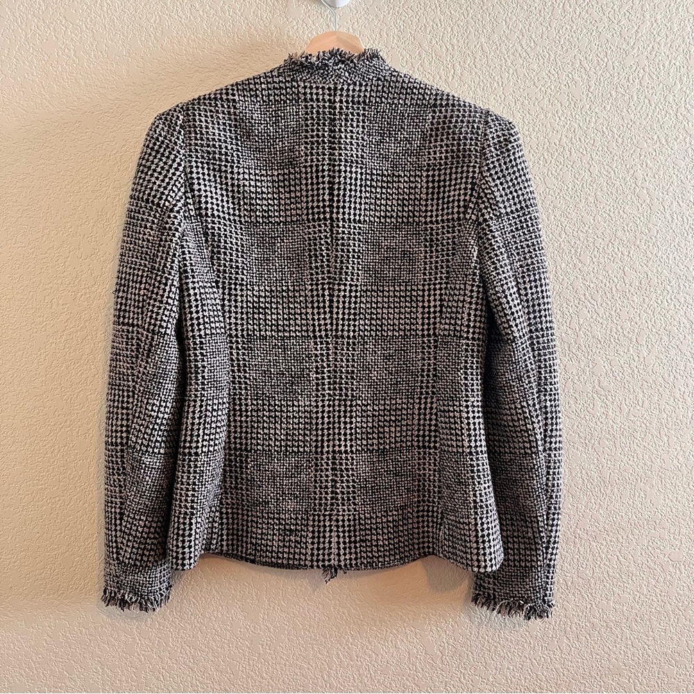 Rebecca Taylor Patchwork Houndstooth Fringe Trim Jacket Size 2 - Picture 7 of 10